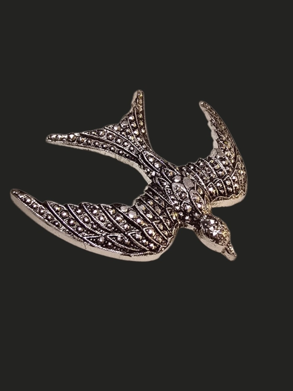 Vintage Swallow Brooch in Eloxal Metal and Faux Marcasites from Germany - Picture 3 of 5